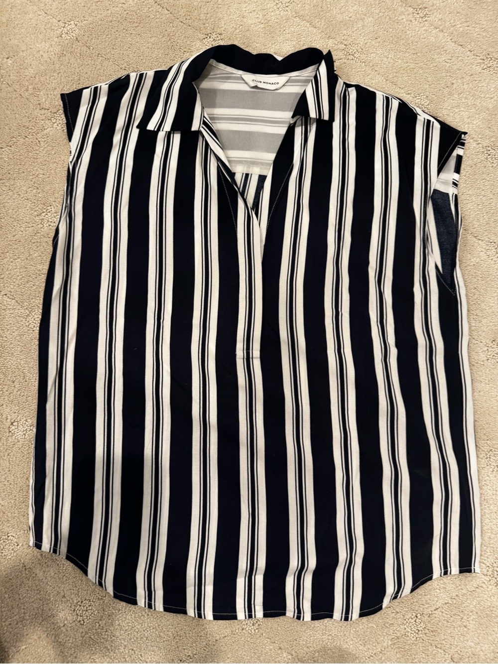 Navy and White Vertical Stripe Short Sleeve Shirt